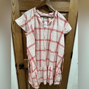 Loft plaid white and pink/red dress